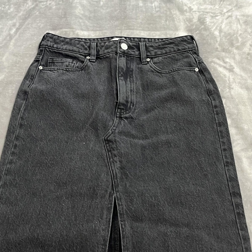 Pacsun Denim Skirt Womens 25 Black High Waist Frayed Hem Front Slit Midi Jeans - Picture 2 of 12